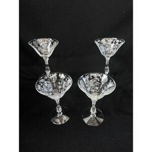 Four Cambridge‎ Rosepoint Tall Champagne Sherbet Glasses Etched Floral Stemware